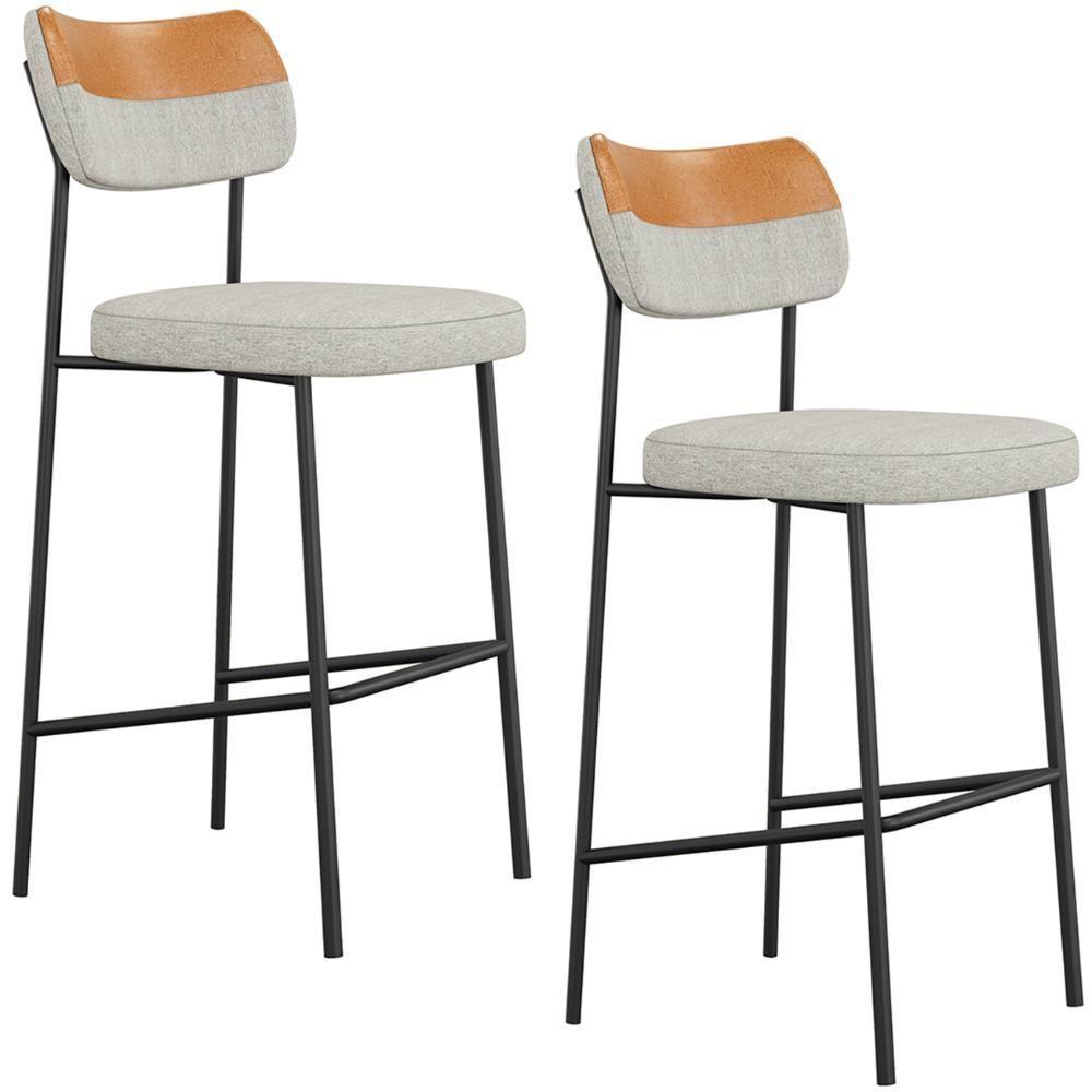 Banqueta Alta Bar Estofada Kit 2 Milli Linho Caramelo/cinza A14 - Mpozenato - 1