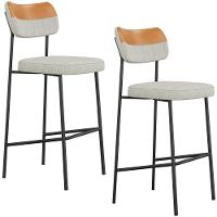 Banqueta Alta Bar Estofada Kit 2 Milli Linho Caramelo/cinza A14 - Mpozenato - 1