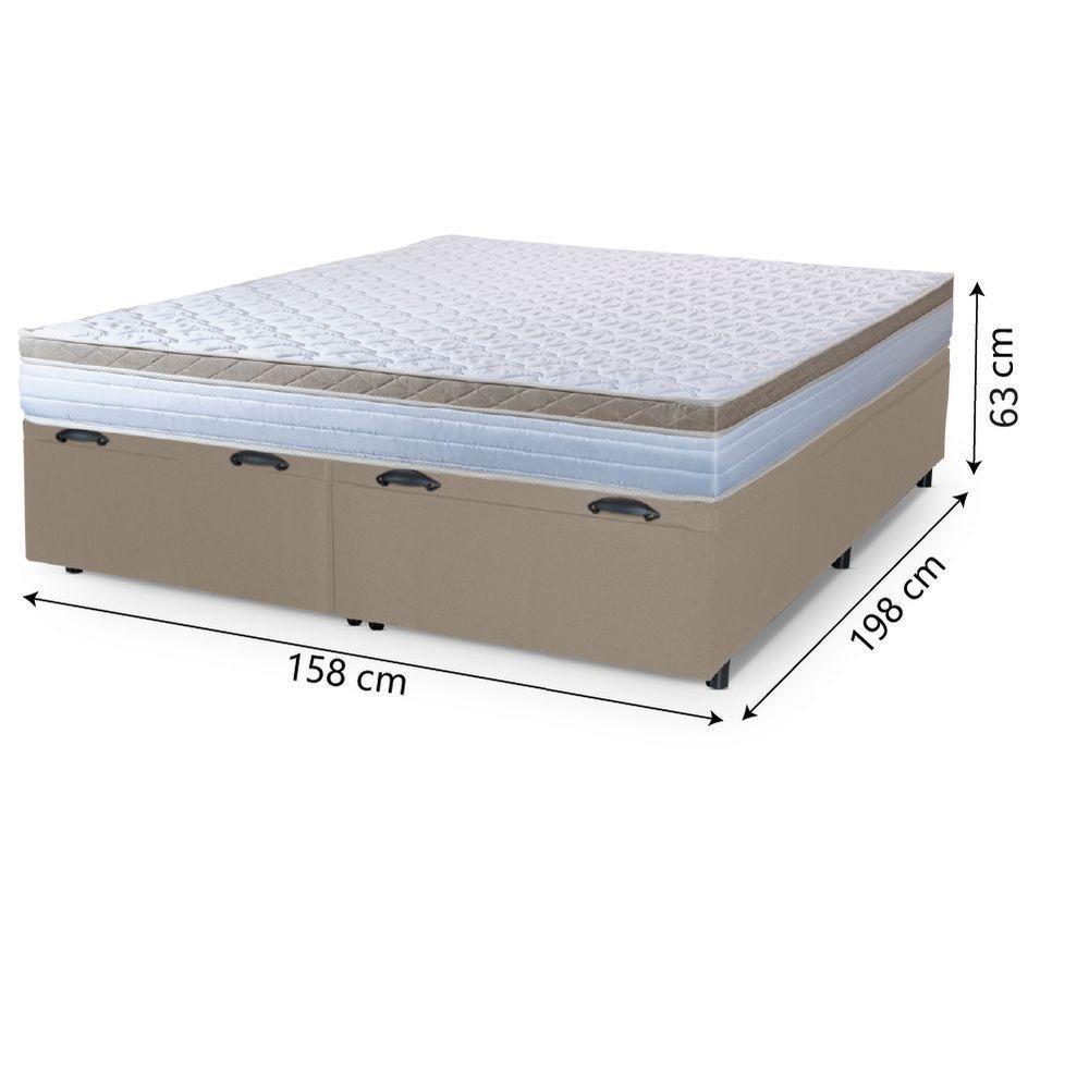 Cama Box Baú Casal Queen Colchão Com Molas Ensacadas 158x198x63cm Dunas Branco/bege Hellen Branco / Bege - 4