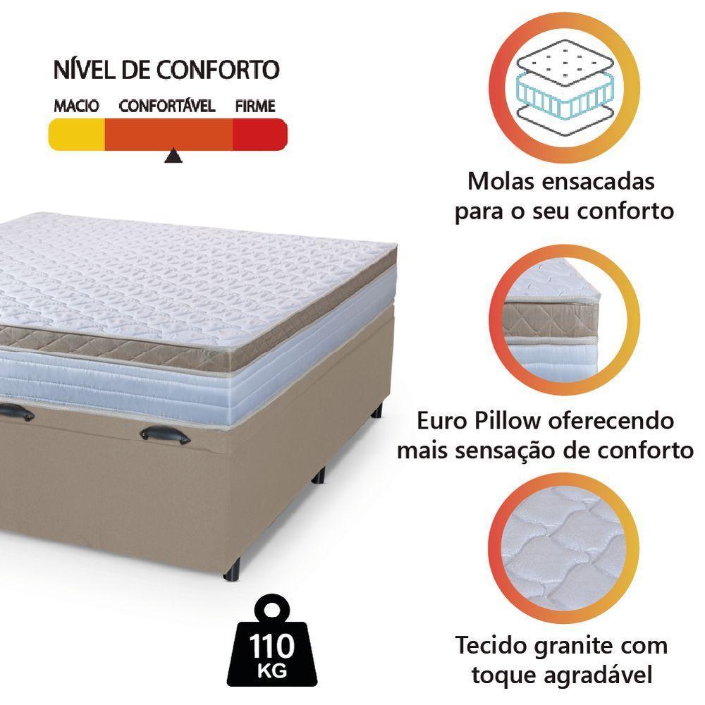 Cama Box Baú Casal Queen Colchão Com Molas Ensacadas 158x198x63cm Dunas Branco/bege Hellen Branco / Bege - 6