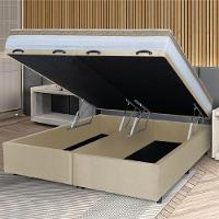 Cama Box Baú Casal Queen Colchão Com Molas Ensacadas 158x198x63cm Dunas Branco/bege Hellen Branco / Bege - 3