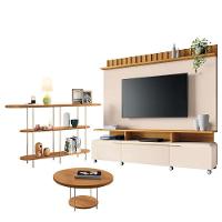 Estante Home Theater Artís Off White Cinamomo E Aparador Infinity E Mesa De Centro Sky Cinamomo– Hb Móveis - 1