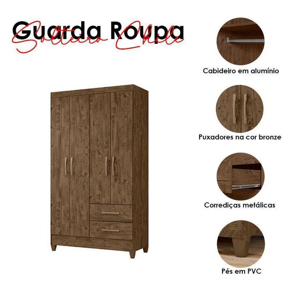 Guarda Roupa Solteiro Ambiente Chile 4 Portas Castanho Wood - Moval - 4