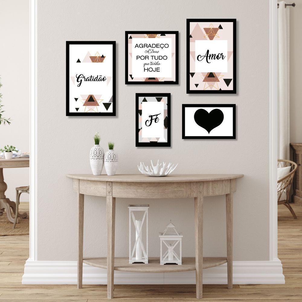 Kit 5 Quadros Decorativos Frases Amor Fé Gratidão Placa Sala - 2