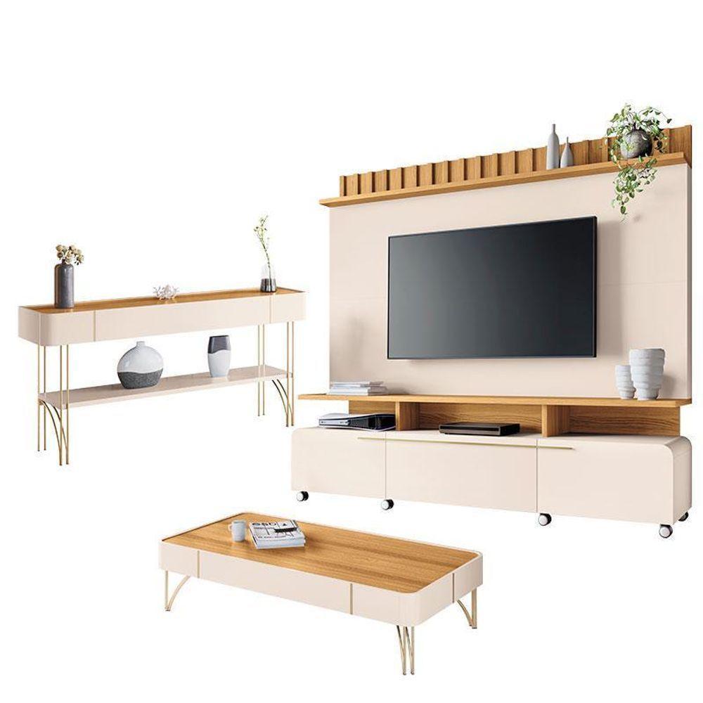Estante Home Theater Artís E Aparador Vivant E Mesa De Centro Cadenza Off White Cinamomo – Hb Móveis - 1