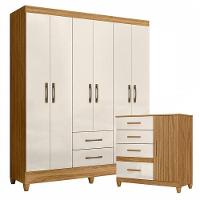 Guarda Roupa Casal Panamá E Cômoda Venus Freijó Off White Com Pés - Moval - 1