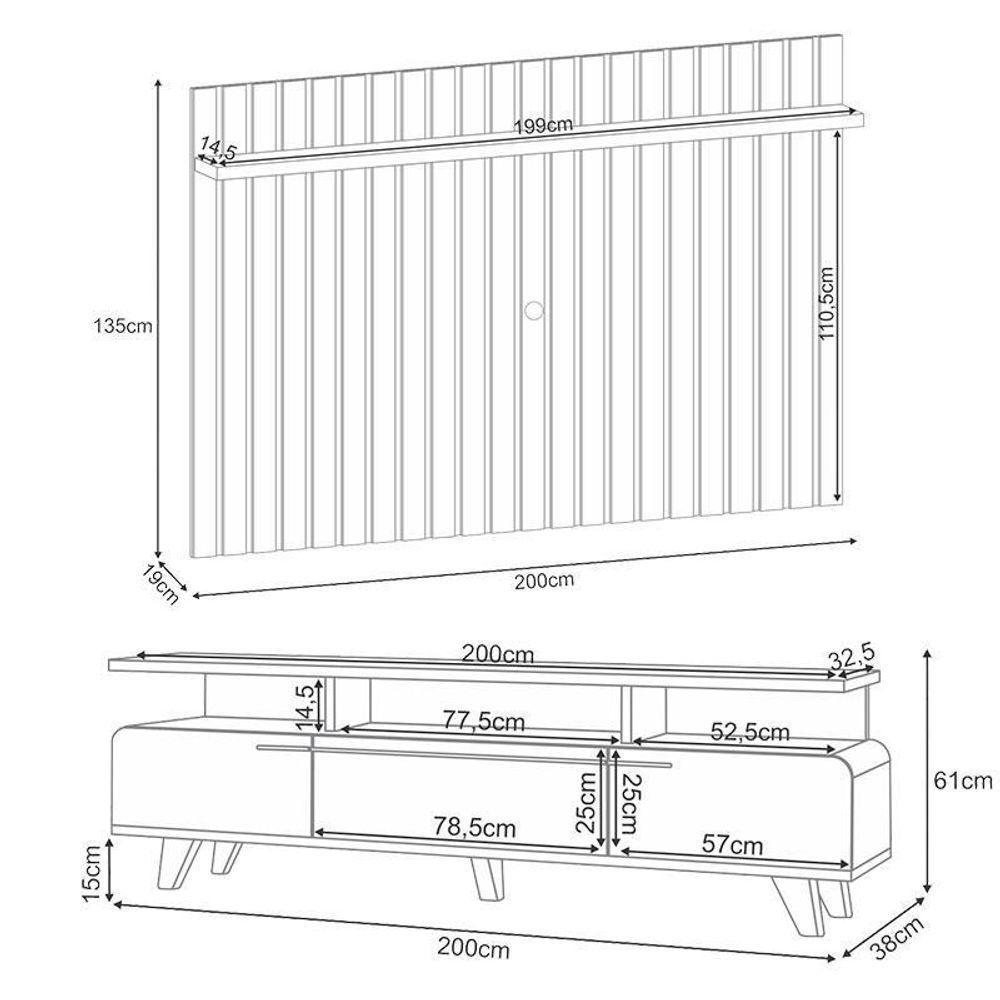Rack Bancada Essenza E Painel Link 2.0 Com Mesa De Centro Sky Com Tampo De Vidro Off White Castanho – Hb Móveis - 4