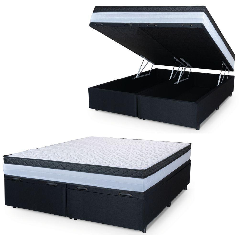 Cama Box Baú Casal Queen Colchão Com Molas Ensacadas 158x198x63cm Dunas Branco/preto Hellen Branco/pre - 1
