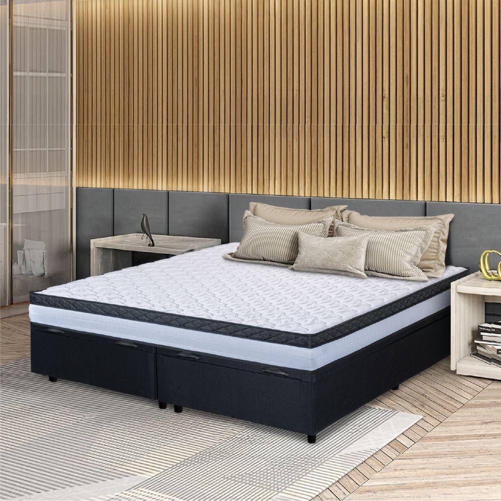 Cama Box Baú Casal Queen Colchão Com Molas Ensacadas 158x198x63cm Dunas Branco/preto Hellen Branco/pre - 2