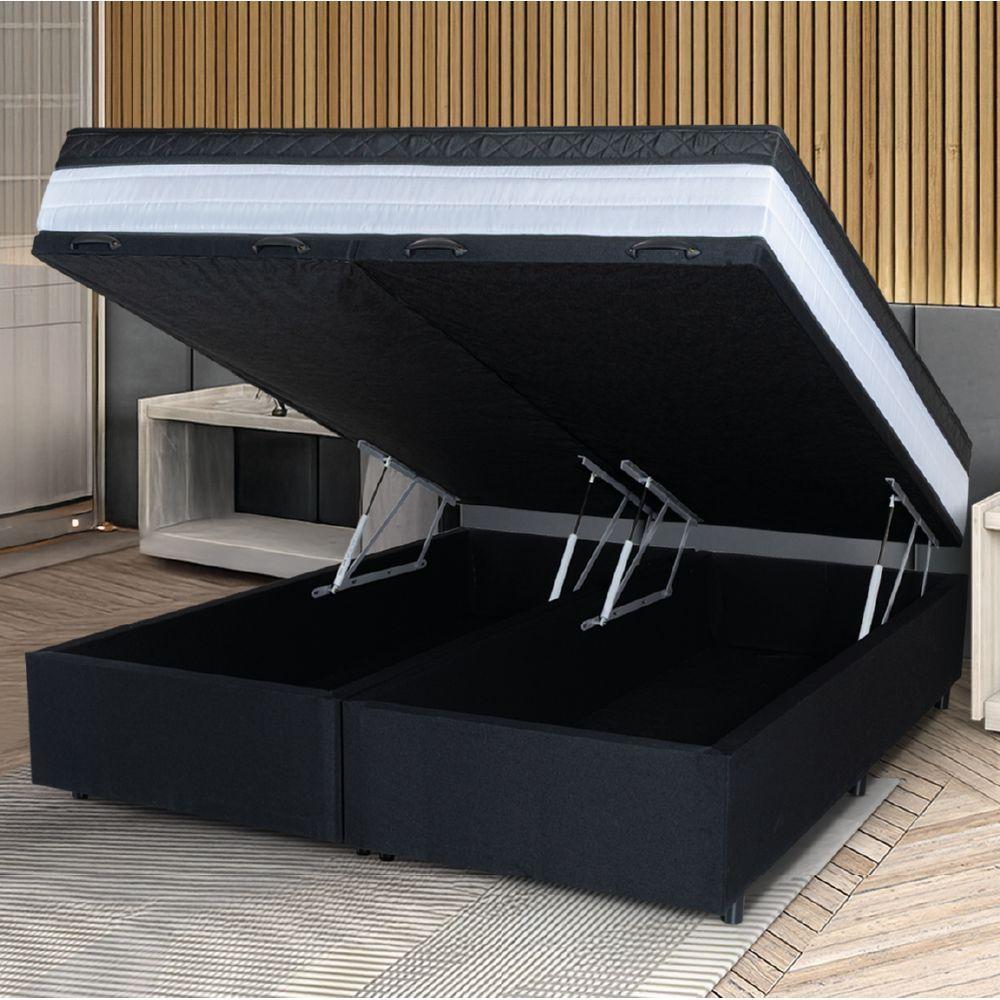 Cama Box Baú Casal Queen Colchão Com Molas Ensacadas 158x198x63cm Dunas Branco/preto Hellen Branco/pre - 3