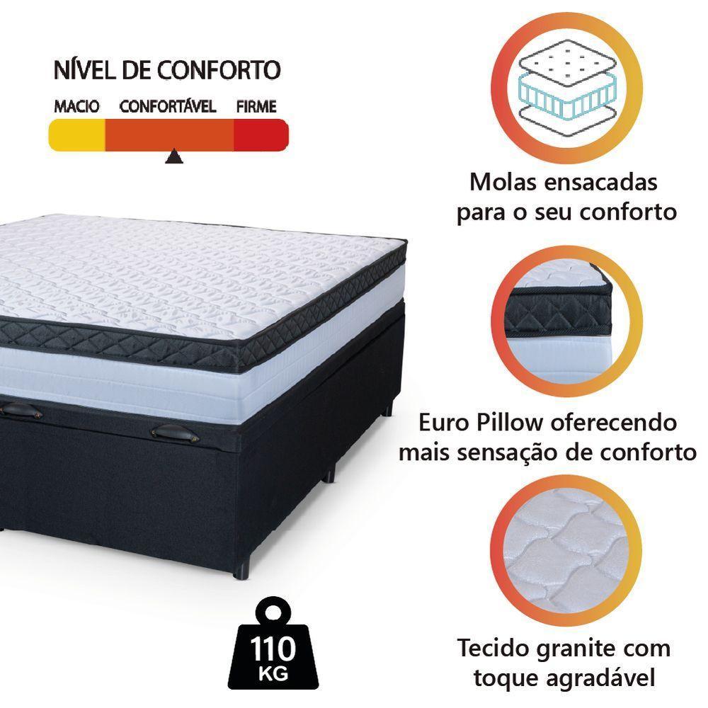 Cama Box Baú Casal Queen Colchão Com Molas Ensacadas 158x198x63cm Dunas Branco/preto Hellen Branco/pre - 6