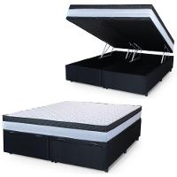 Cama Box Baú Casal Queen Colchão Com Molas Ensacadas 158x198x63cm Dunas Branco/preto Hellen Branco/pre - 1