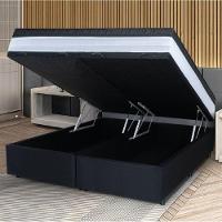 Cama Box Baú Casal Queen Colchão Com Molas Ensacadas 158x198x63cm Dunas Branco/preto Hellen Branco/pre - 3