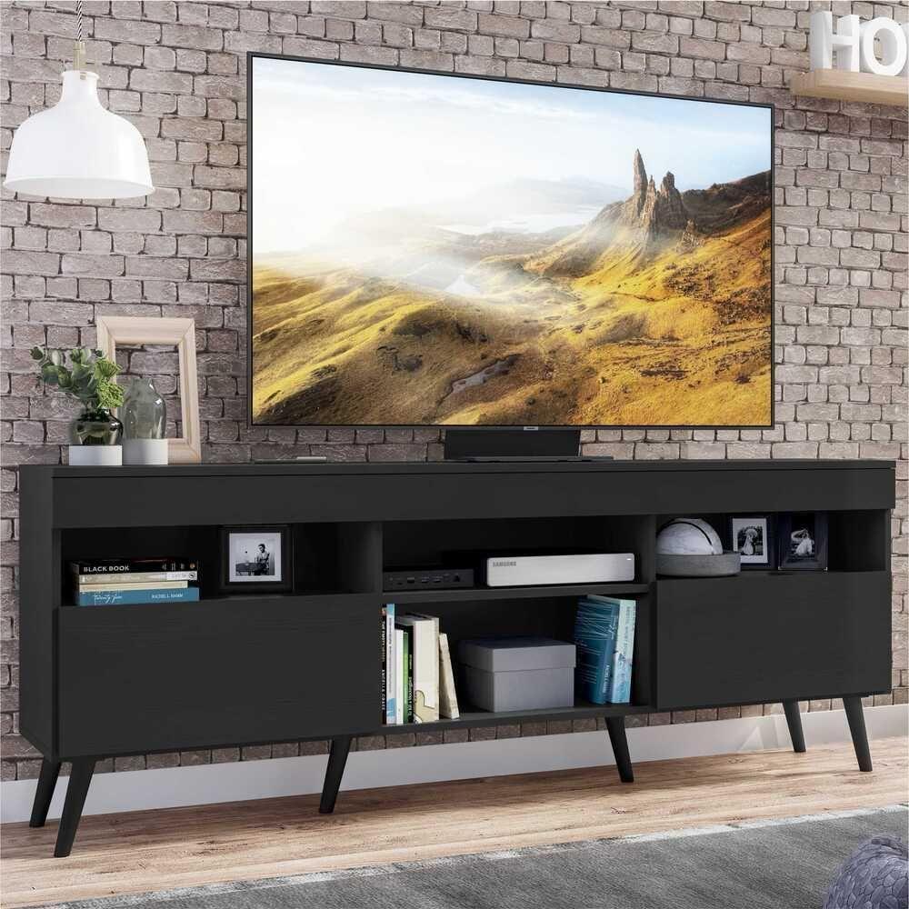 Rack Tv 65" Retrô 2 Portas Paris Multimóveis V3327 Preto Preto - 7