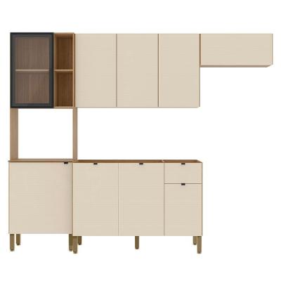 Cozinha Compacta Balcão sem Tampo Laura Plus Soft Freijó 9 Portas 1 Gaveta MDF Amadeirado