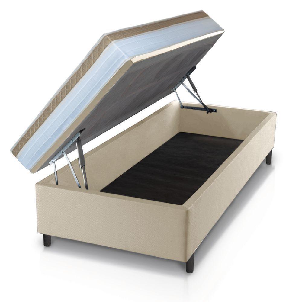 Cama Box Baú Solteiro Colchão Com Molas Ensacadas 88x188x63cm Dunas Branco/bege Hellen Branco / Bege - 2