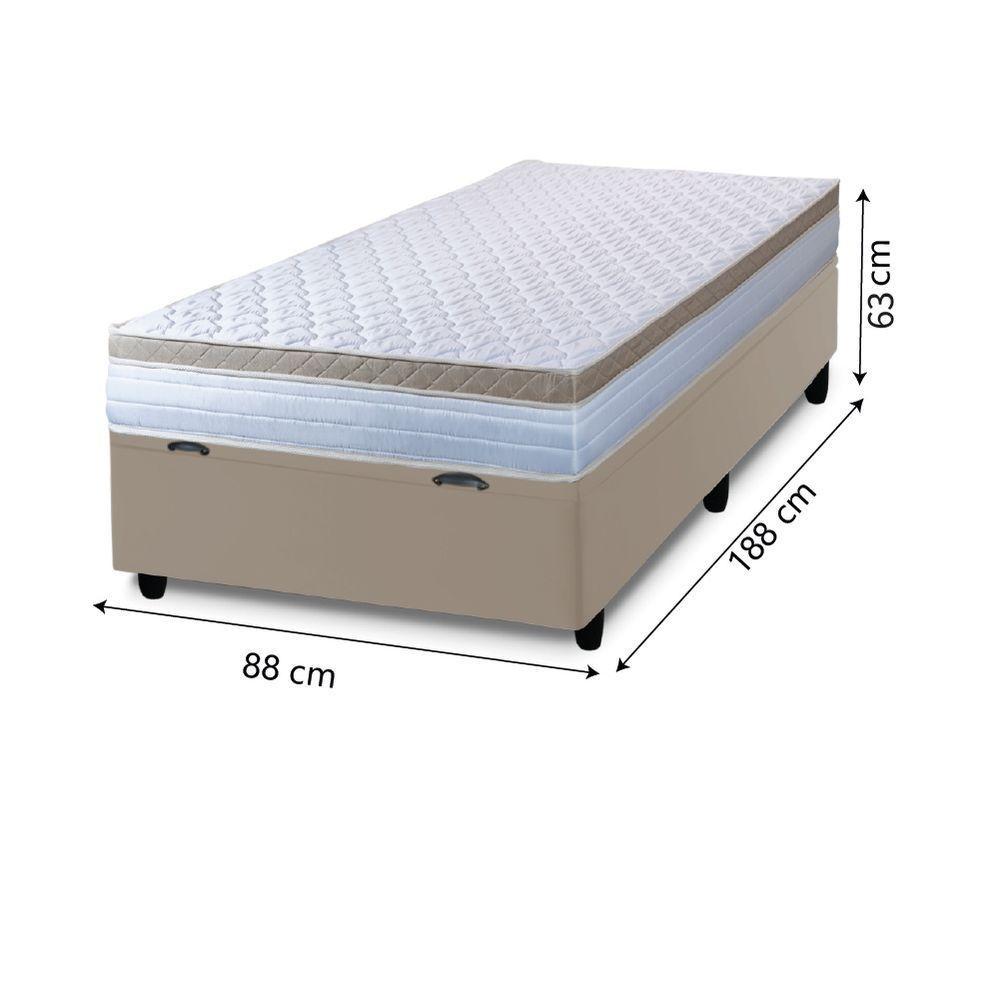 Cama Box Baú Solteiro Colchão Com Molas Ensacadas 88x188x63cm Dunas Branco/bege Hellen Branco / Bege - 3