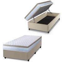Cama Box Baú Solteiro Colchão Com Molas Ensacadas 88x188x63cm Dunas Branco/bege Hellen Branco / Bege - 1