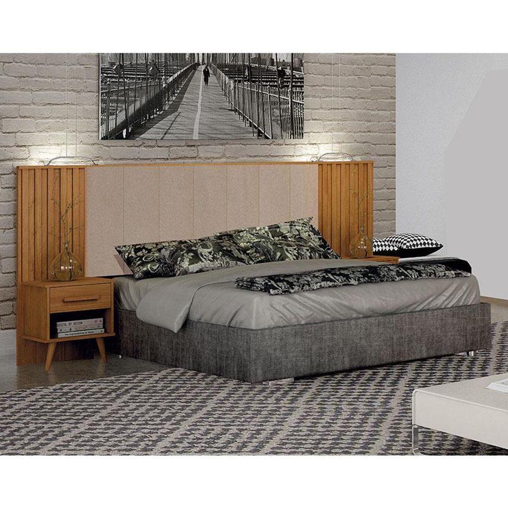 Painel Cabeceira Casal Queen Milano Estofada Com Criado Cinamomo Joli Palha – Leifer Móveis - 3