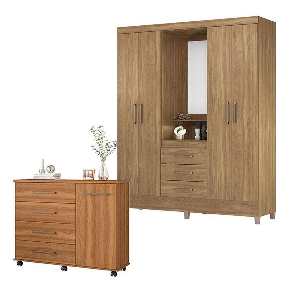 Cômoda Flora E Guarda Roupa Casal Capelinha Pérsia Amêndola Touch - Demóbile - 1
