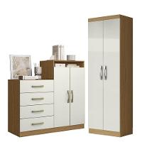 Cômoda Sapateira Londres 2004142 E Armário Multiuso New 2000192 Atacama Off White - Aramóveis - 1