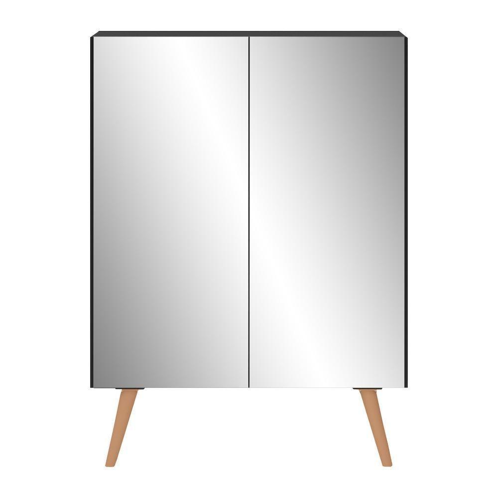 Sapateira 2 Portas Retrô Com Espelho Nina Multimóveis V6012 Preta/Natural Preto/Natural - 3