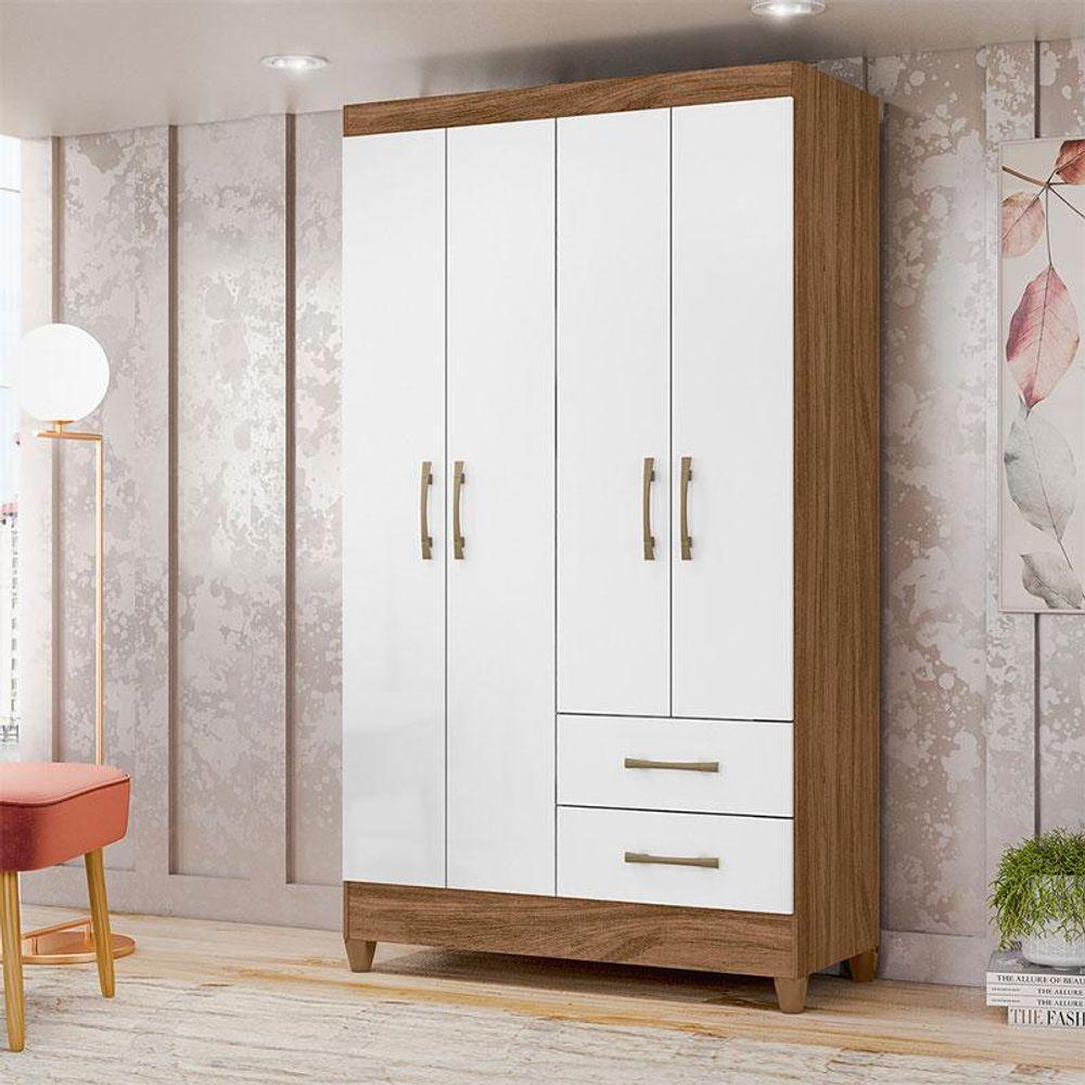 Guarda Roupa Solteiro Ambiente Chile 4 Portas Naturale Branco - Moval - 1