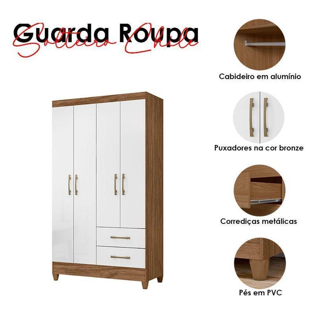Guarda Roupa Solteiro Ambiente Chile 4 Portas Naturale Branco - Moval - 4