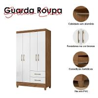 Guarda Roupa Solteiro Ambiente Chile 4 Portas Naturale Branco - Moval