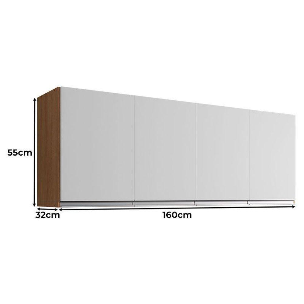 Armário Aéreo Para Cozinha Andréia 4 Portas 160cm Amêndoa Branco - Ajl - 2