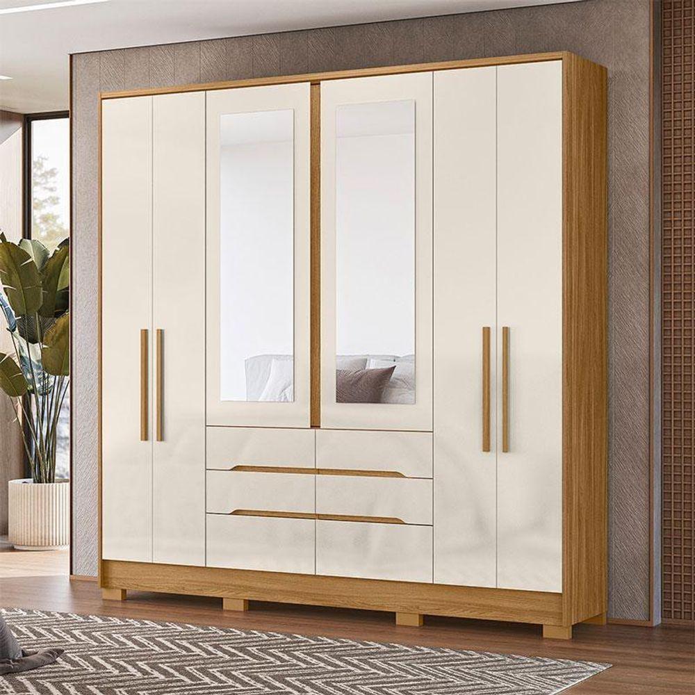 Guarda Roupa Casal Ambiente San Francisco 6 Portas Freijó Off White Com Espelho - Moval - 1
