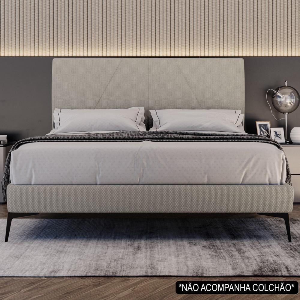 Cama Casal King Com Cabeceira 199cm Pés Metálicos Elisa S05 Linho Bege - Mpozenato - 7