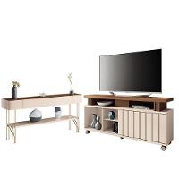 Rack Bancada Rivera 1.3 Com Aparador Vivant Castanho Off White – Hb Móveis - 1