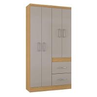 Cômoda 867 4 Gavetas Com Guarda Roupa Solteiro Milão 4 Portas Damasco Off White - Poquema - 5