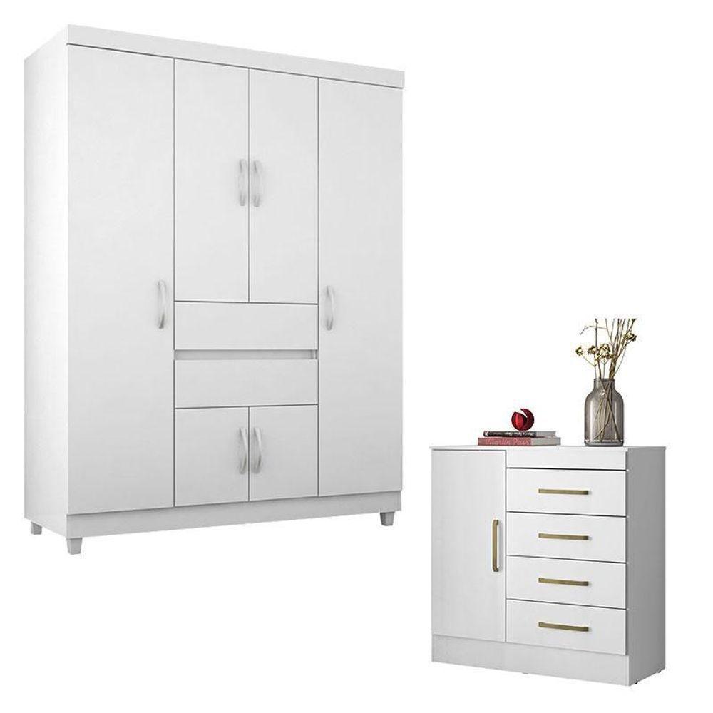 Cômoda Montevidéu E Guarda Roupa Solteiro Ecom 2 Branco Flex - Demóbile - 1