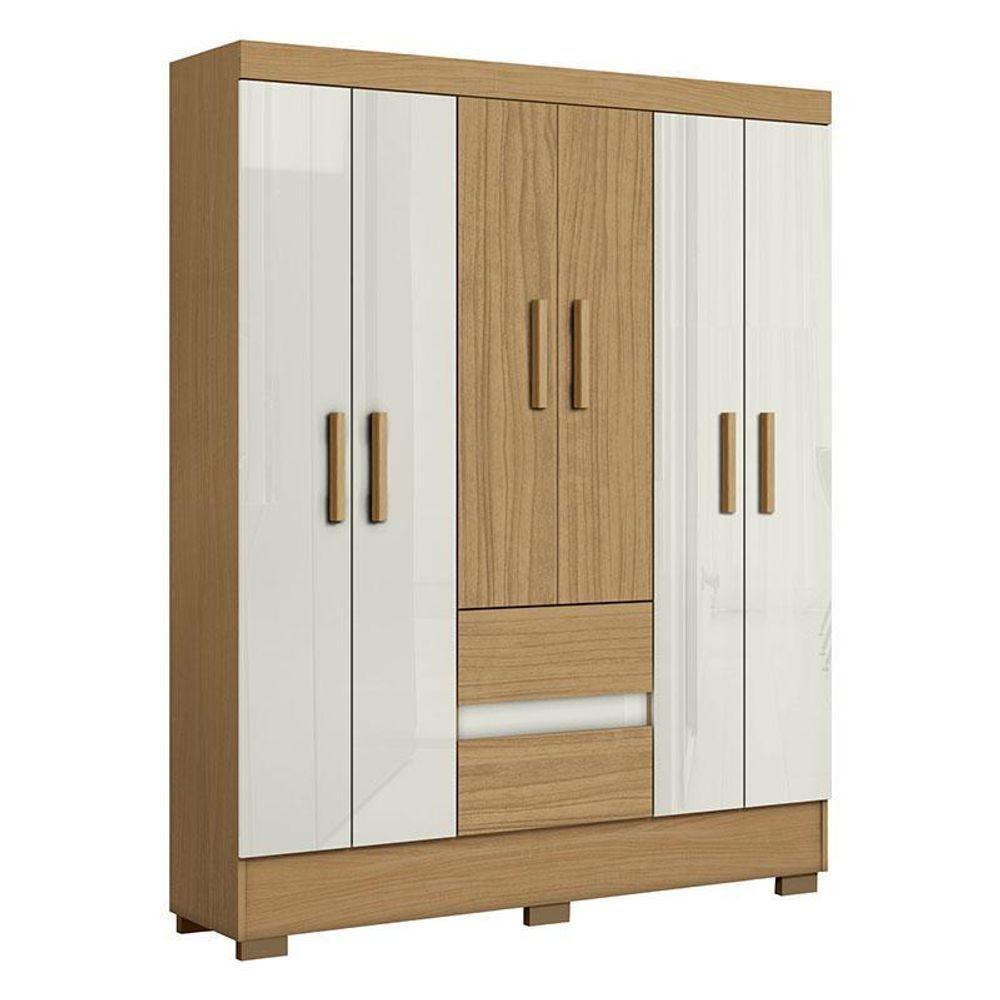 Guarda Roupa Casal Coimbra 2005138 Com Armário Multiuso New 2000191 E Cômoda 2014140 Atacama Off White - Aramóveis - 2