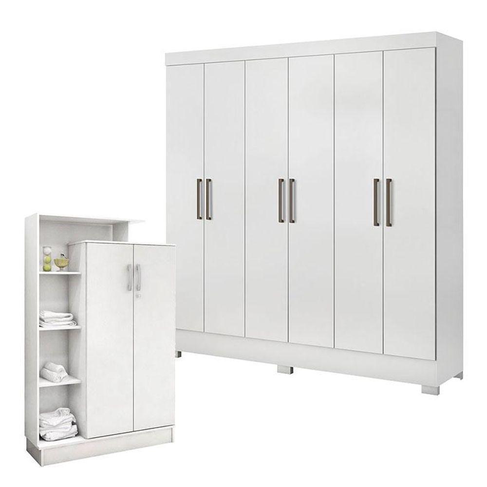 Guarda Roupa Casal Prático E Armário Multiuso Elite Branco Brilho - Demóbile - 1