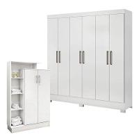 Guarda Roupa Casal Prático E Armário Multiuso Elite Branco Brilho - Demóbile - 1
