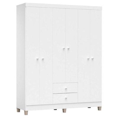 Guarda Roupa Solteiro Infantil Baby Kids 6 Portas 2 Gavetas Branco Brilho Incorplac