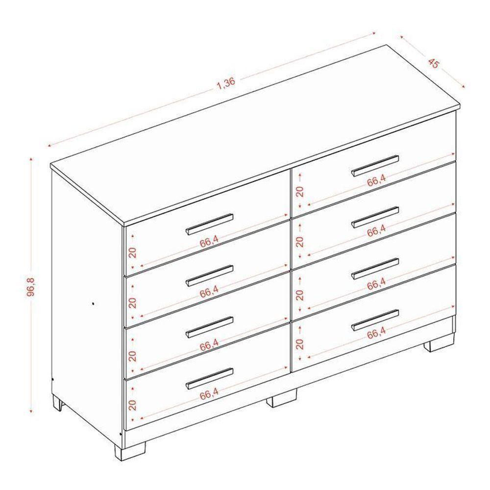 Guarda Roupa Casal Coimbra 2005138 Com Armário Multiuso New 2000192 E Cômoda 2014148 Atacama Off White - Aramóveis - 9