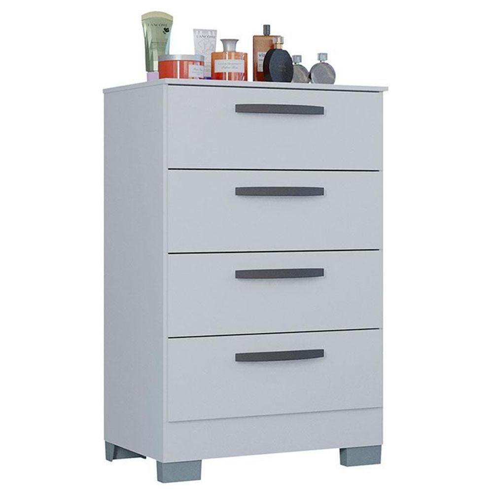 Cômoda 867 4 Gavetas Com Guarda Roupa Solteiro Córdoba 2 Portas Branco Brilho - Poquema - 4