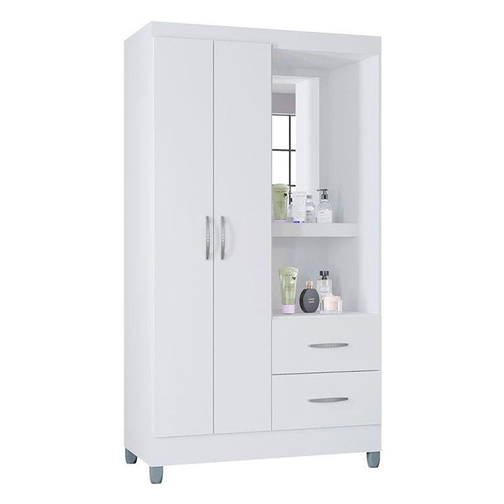 Cômoda 867 4 Gavetas Com Guarda Roupa Solteiro Córdoba 2 Portas Branco Brilho - Poquema - 5