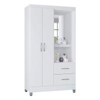 Cômoda 867 4 Gavetas Com Guarda Roupa Solteiro Córdoba 2 Portas Branco Brilho - Poquema - 5
