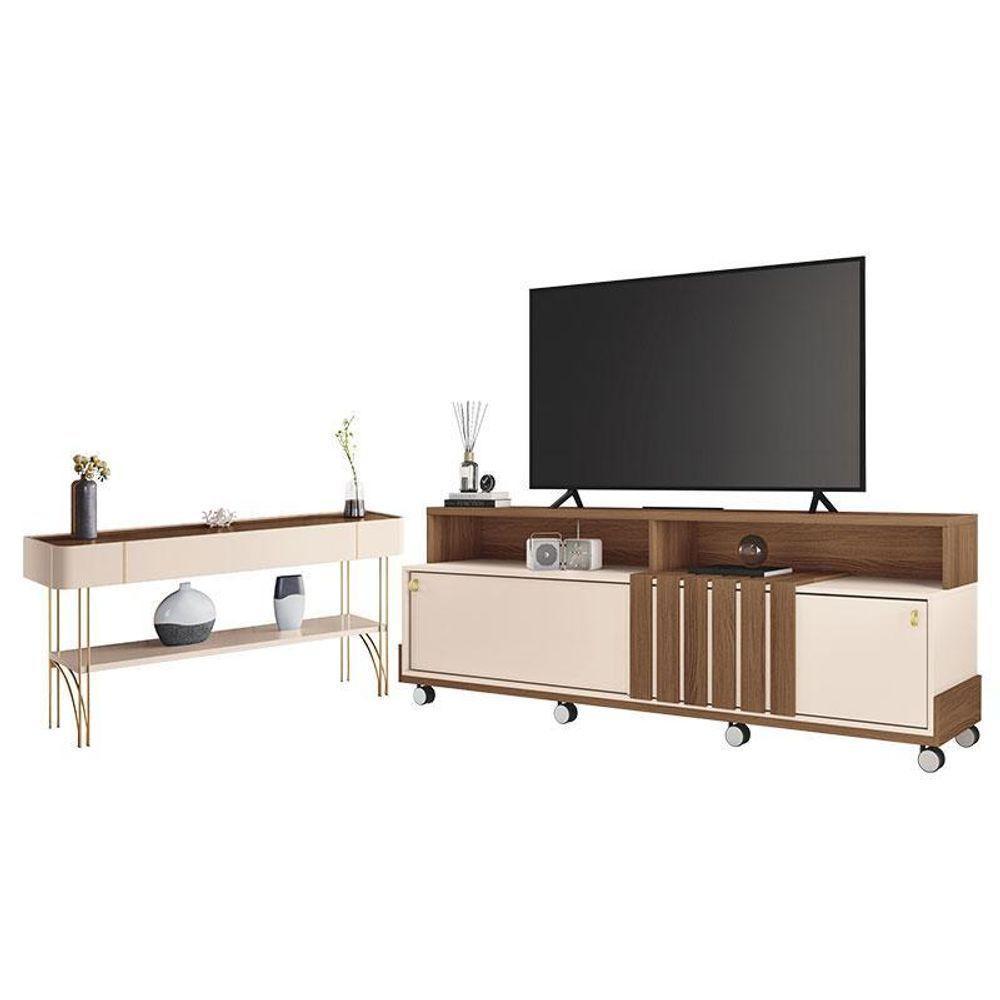 Rack Bancada Graci 1.8 Com Aparador Vivant Castanho Off White – Hb Móveis - 1