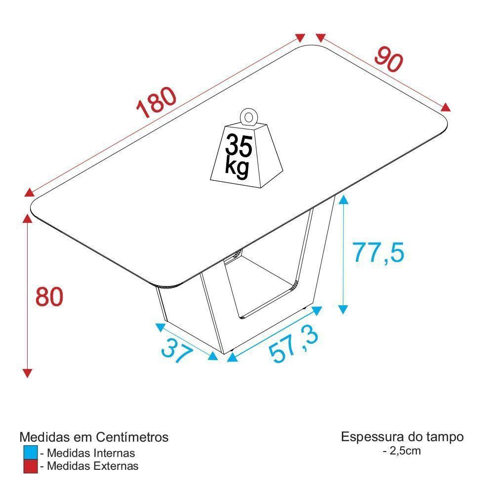 Mesa De Jantar 180cm Multimóveis Cr50046 Carvalho/preta Carvalho/preto - 3