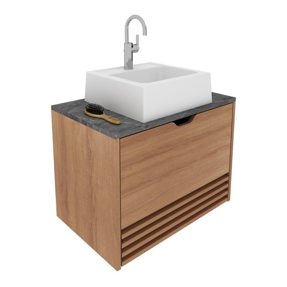 Gabinete Banheiro 1 Porta 1 Gaveta 60Cm Suspenso Multimóveis Vcr10091 Amêndoa/Mármore Lunar - 1