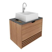 Gabinete Banheiro 1 Porta 1 Gaveta 60Cm Suspenso Multimóveis Vcr10091 Amêndoa/Mármore Lunar - 1