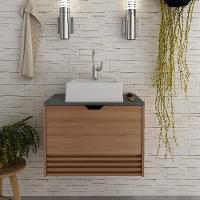 Gabinete Banheiro 1 Porta 1 Gaveta 60Cm Suspenso Multimóveis Vcr10091 Amêndoa/Mármore Lunar - 6