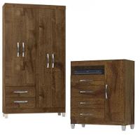 Guarda Roupa Solteiro Módena 4 Portas E Cômoda Sapateira Cannes Malbec - Incorplac - 1