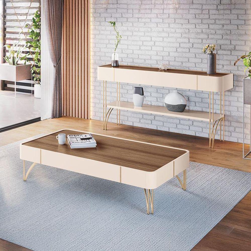 Aparador Vivant E Mesa De Centro Cadenza Off White Castanho – Hb Móveis - 2